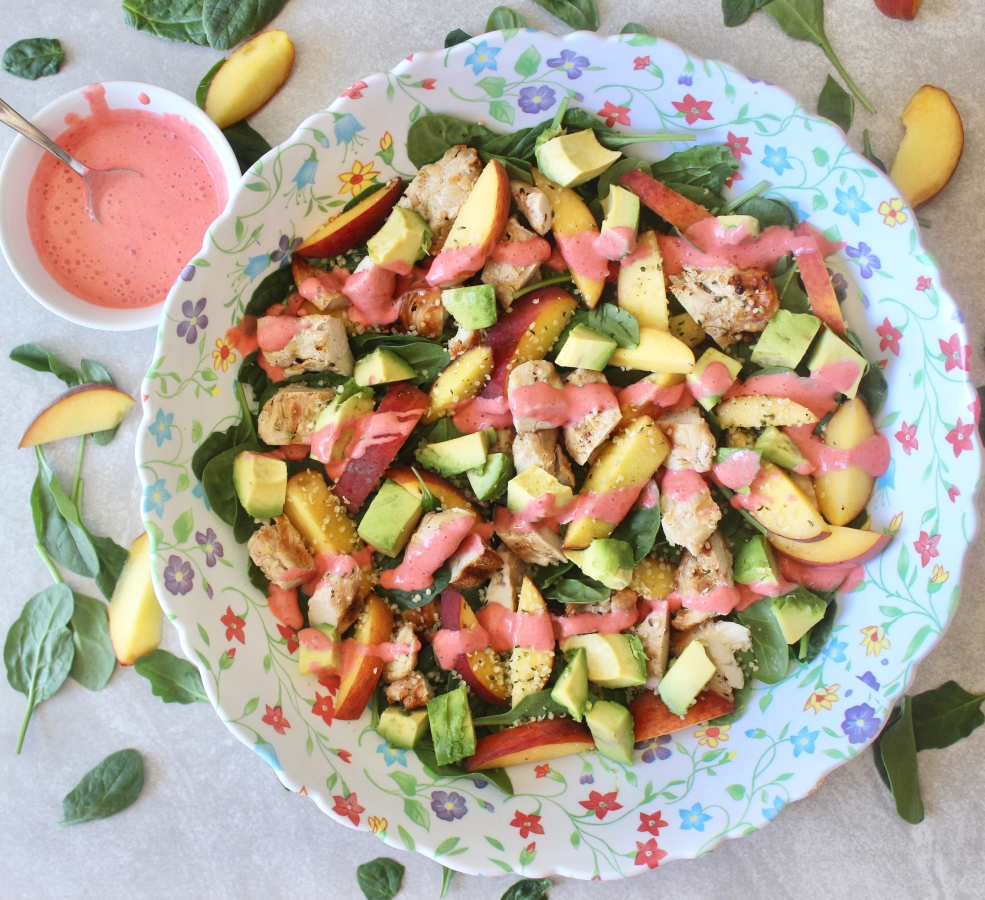 Summer Chicken & Peach Salad with Strawberry-Lime Dressing
