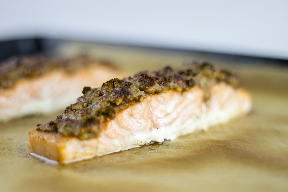 Maple Mustard Pecan Salmon (Dairy Free, Paleo)