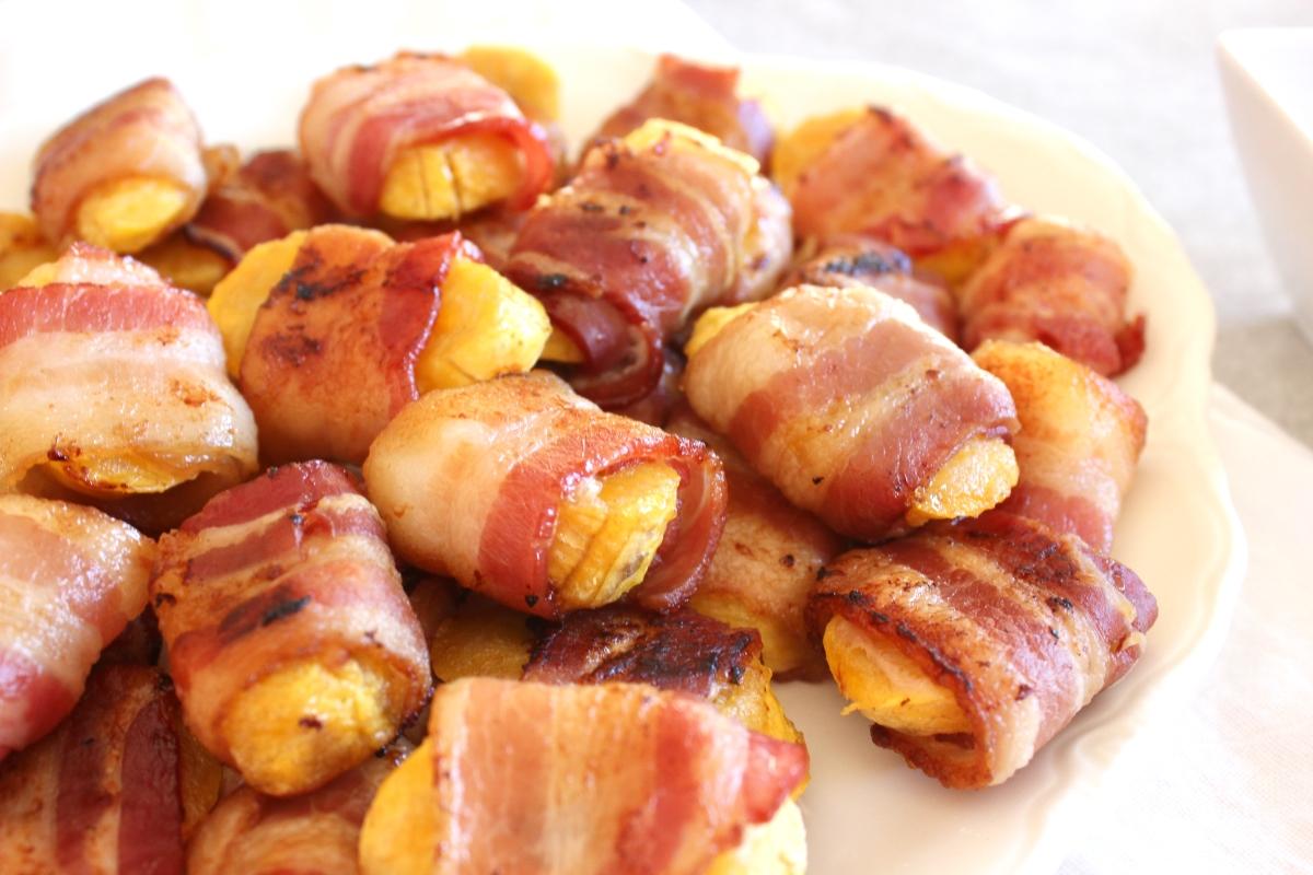 Baked Bacon-Wrapped Plantains with Maple Mustard Dip