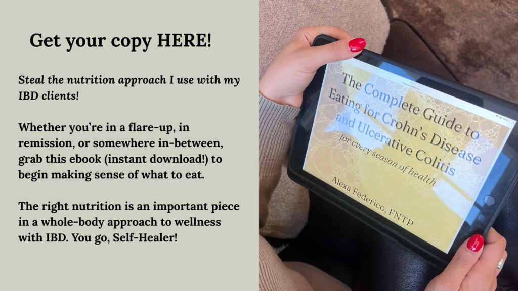 A clickable image of the ebook, The complete guide to eating for Crohn’s disease and ulcerative colitis, for purchase.